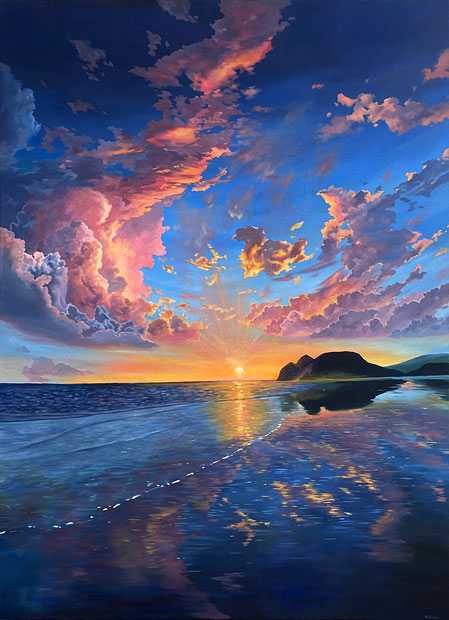 Holly Haines nz fine art, Bethells Sunset, Oil on canvas